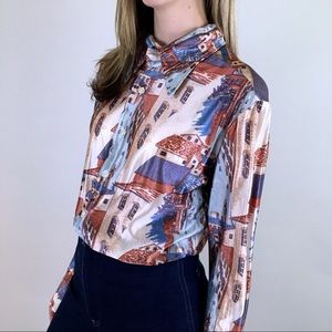 70s Vintage House Novelty Print Button Down